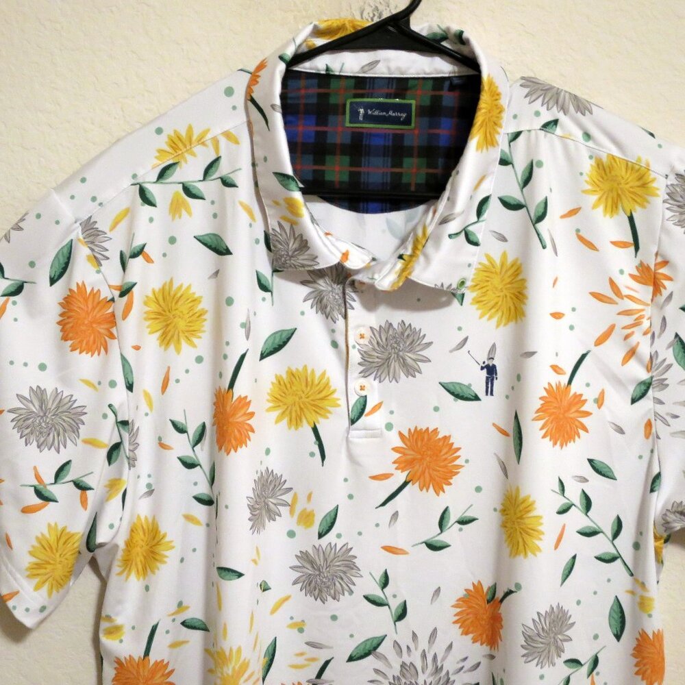 William Murray Shirt Mens 2XL Short Sleeve Performance Polo White Flowers